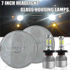 7" inch Sealed Beam Headlight Conversion High/Low Beam Chrome + 100W H4 LED