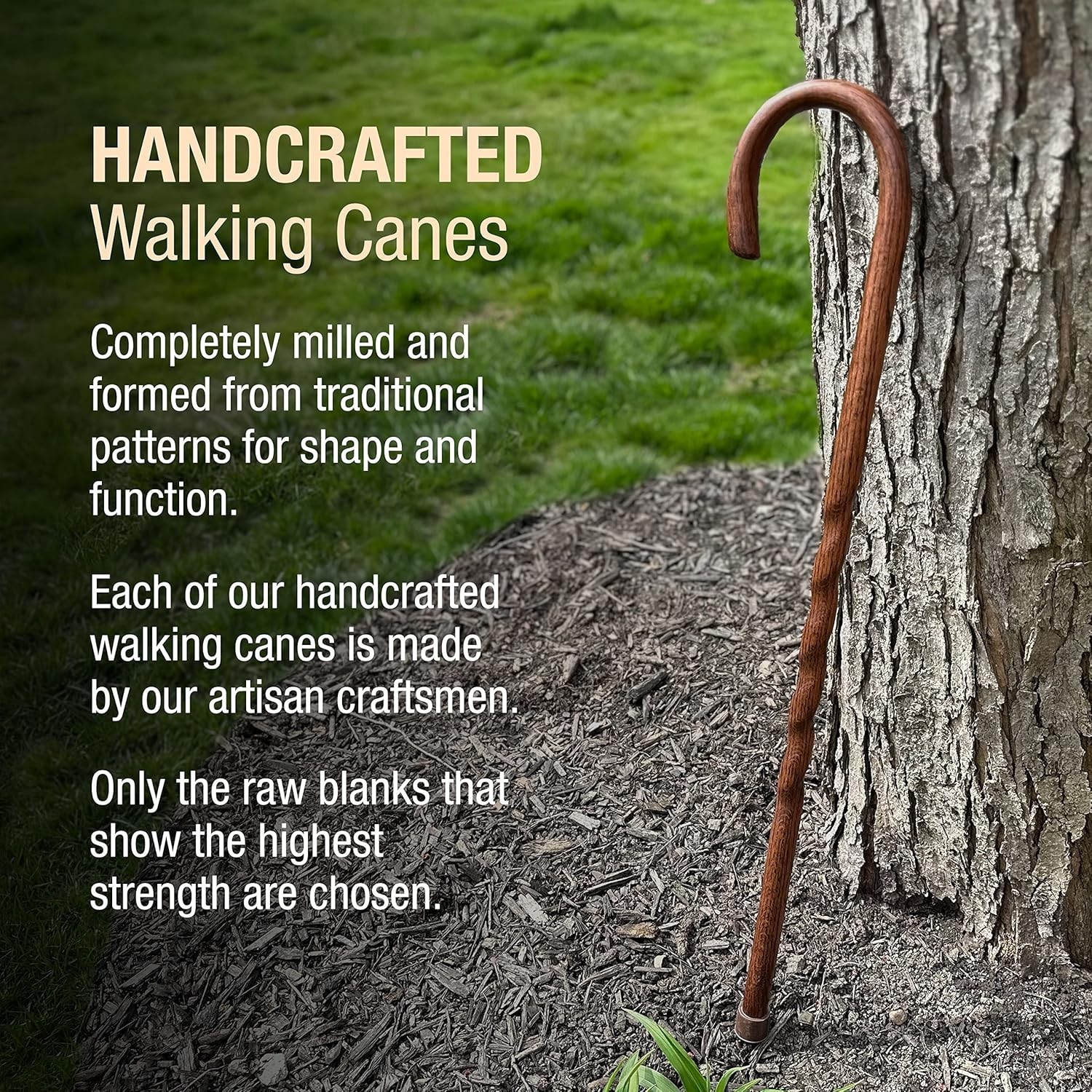 Handcrafted Oak Wood Cane, Crook Style Handle, 37"