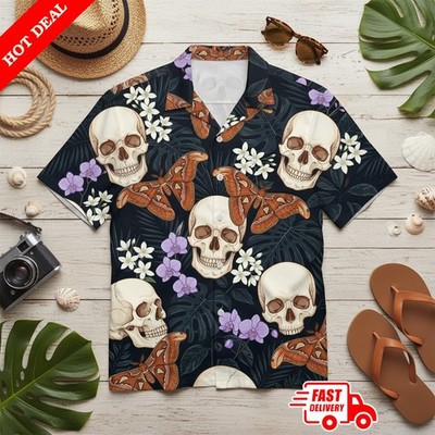 Black And White Skull Butterfly 3D Hawaiian Shirt For Men