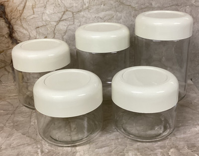 Vintage Set of 5 Heller Designs Massimo Vignelli Glass Storage Canister White