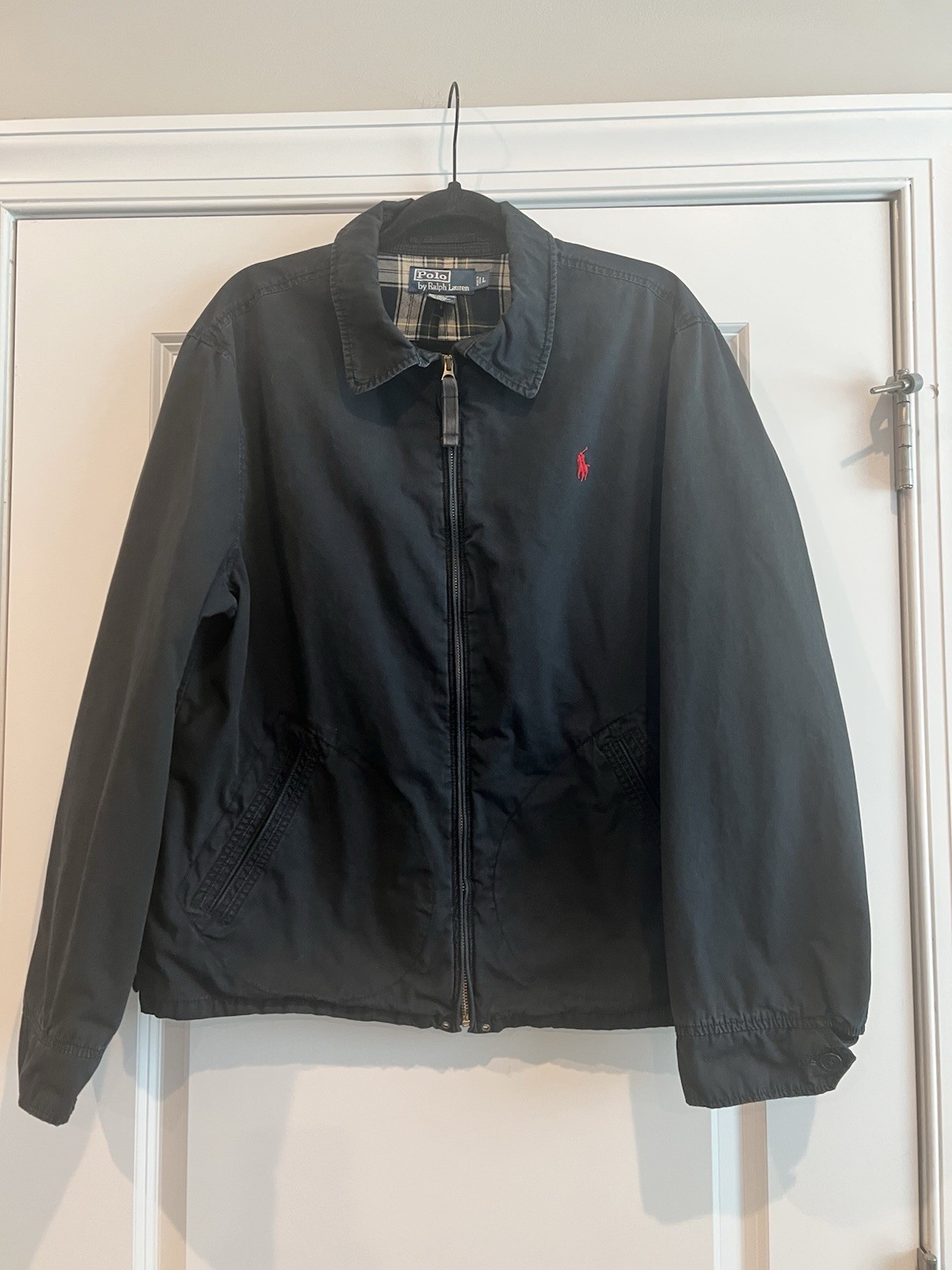 Vtg Black Polo Ralph Lauren Men’s Size Large Plaid Lined Zip Up Jacket