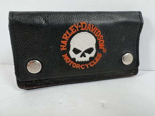 Harley Davidson Black Leather Skull Belt Pouch Waist Bag Tool Wallet Zip