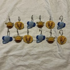Set of 12 Animal Kids Shower Curtain Hooks Heads of Elephant Lion Monkey Safari