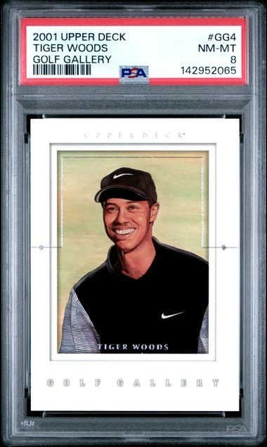 2001 Upper Deck Golf Gallery Tiger Woods Rookie #GG4 PSA 8