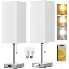 Table Lamp for Bedroom set of 2,3-Color Bedside Lamps with Pull Chain Table L...