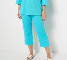 NWT BELLE BY KIM GRAVEL PACKABELLE PETITE CROPPED PANTS, CARIBBEAN BLUE, LARGE