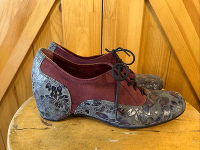 Pons Quintana Shoes Floral Suede Leather Oxford Wedge EU 37 US 6.5-7