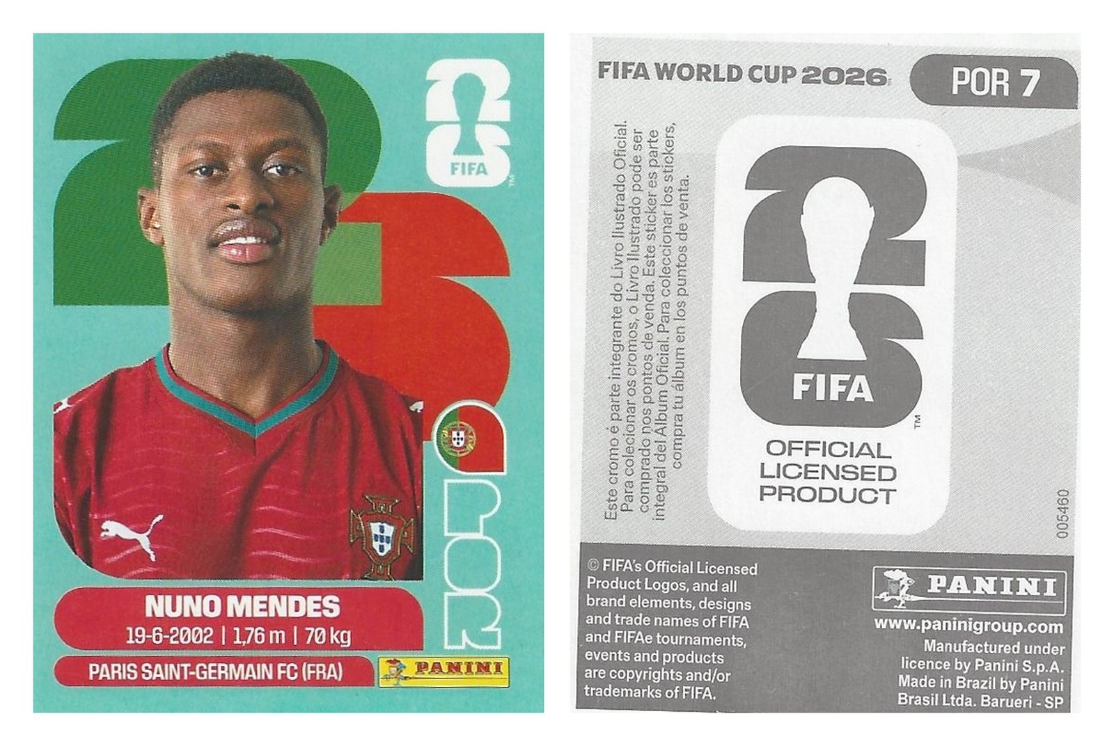 2026 Panini FIFA World Cup POR7 Nuno Mendes Portugal Sticker, LATAM