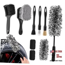 9PCS Car Wheel Cleaning Pro Kit, Tire Brush, Detailing Brush Set, Black Grey