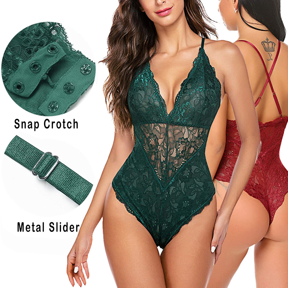 Womens Sexy Sherry Lace & Mesh Bodysuit Lingerie Underwear