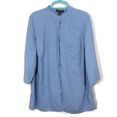 Mercer & Madison Women's 100% Linen Shirt 3/4 Slit Sleeve Blue Size 1X