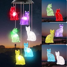 Cat Wind Chimes  Cat Solar Wind Chime Color Changing Outdoor Gifts Fo Mom Grandm