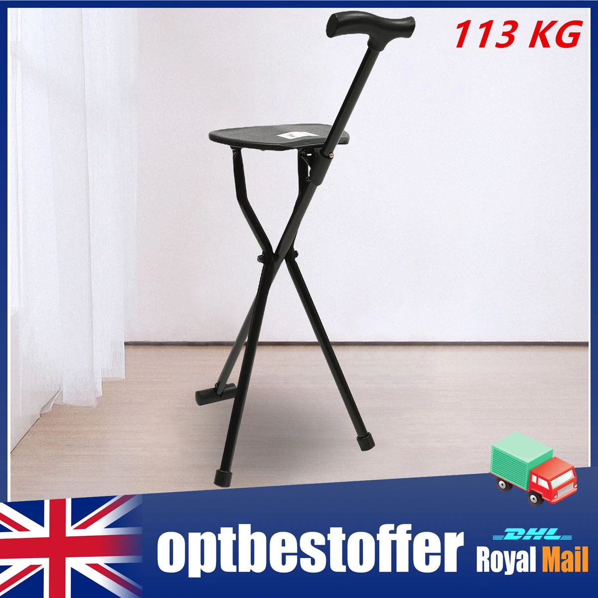 Folding Cane Chair No slip Walking Stick Tripod Portable Seat