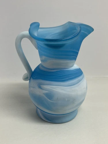 Kanawha Glass #332 Pitcher Blue / White Slag End Of Day Vintage