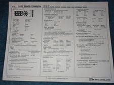 1970 Dodge Plymouth 440 V-8 Engine Sun Tune-up Chart 3x2bbl Hi Performance