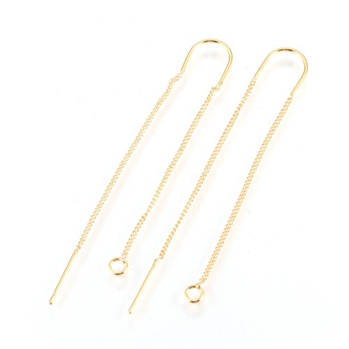 50pcs Gold Plated Brass Threader Earring Findings Pull Through Curved
