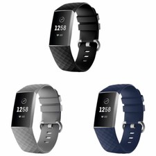 StrapsCo Silicone Strap for Fitbit Charge 4 3 - Black/Blue/Grey - 3 Pack