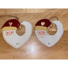 Set of 2 Midwest of Cannon Falls Santa Head Cresent Moon Ornaments Folk Art