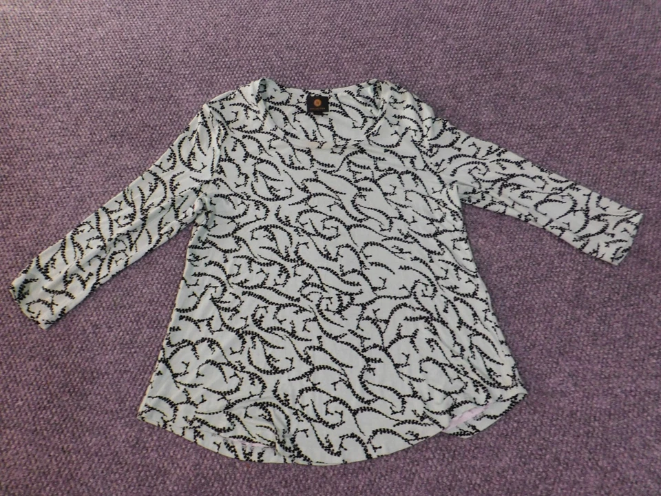 JM Collection Top Medio Verde Geométrico Mujer Floral Elástico Jersey Rayón Foto 4 de 4