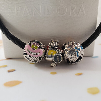 Set of New Authentic Pandora Alice in Wonderland Rabbit and Cat