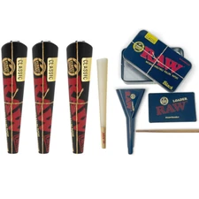 RAW Black King Size Cones 3pk + Cone Filler + RAW Black Metal Storage Tin Box