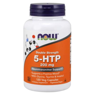 NOW Double Strength 5 HTP 200mg Caps Support Positive Mood Vegan 120 Count