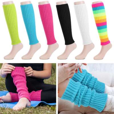 Women Plain Leg Warmers Crochet Knit Ribbed Knee High Winter Long Boot Socks