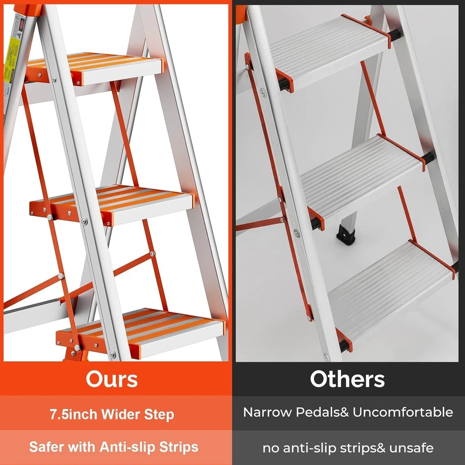 Elegant Aluminum Step Ladder - 3-Step Design with Safety Handrail & 350lbs Limit - Image 4 of 4
