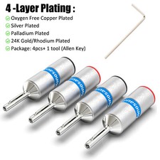 Audio Gold Rhodium Plated Speaker Banana Plugs 4N Pure Copper Banana Connector