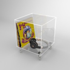 Cubo espositore cm 45 tavolino in plexiglass trasparente con ruote