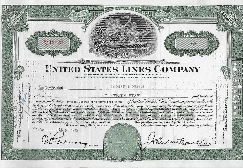 1949 UNITED STATES LINES COMPANY * AZIONE DOC USA ORIGINALE  * - Immagine 3 di 3