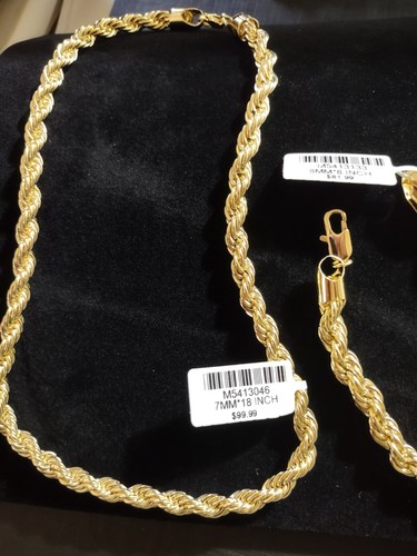 18 Zoll Gold Seil 7 mm Halskette mit 8 Zoll 8 mm Armband Posten - Bild 1 von 3