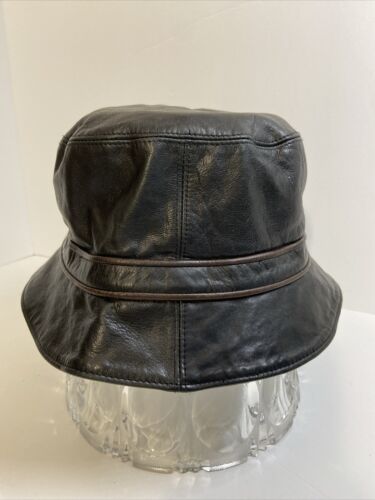 Vintage Coach Women's Brown Leather Turnlock Bucket Hat Size M/L - Picture 1 of 19