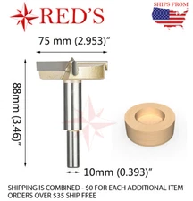 Tideway Carbide PRO LC171901075 75 mm Dia Hinge Boring forstner router bit