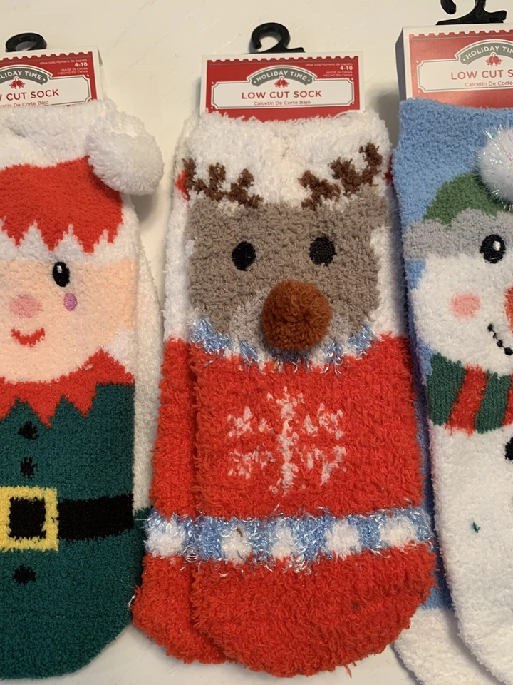 Nuevo con etiquetas Lote de 4 Calcetines de Navidad Difusos Corte Bajo Holiday Time Mujer Talla 4-10 Navidad Foto 4 de 4