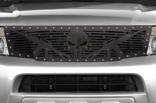Custom Aftermarket Steel Grille For 2008-11 Nissan Pathfinder Skull N Guns Black