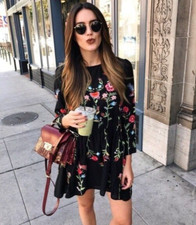 Women's gorgeous ZARA Embroidered Floral Babydoll Dress M SOLD OUT RARE RRP $229