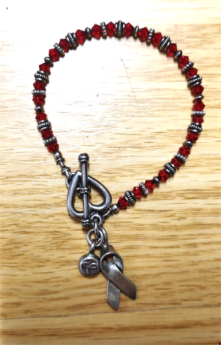 Elisa Ilana Sterling Silver 925 Red Cancer Awareness Ribbon Bracelet 7"