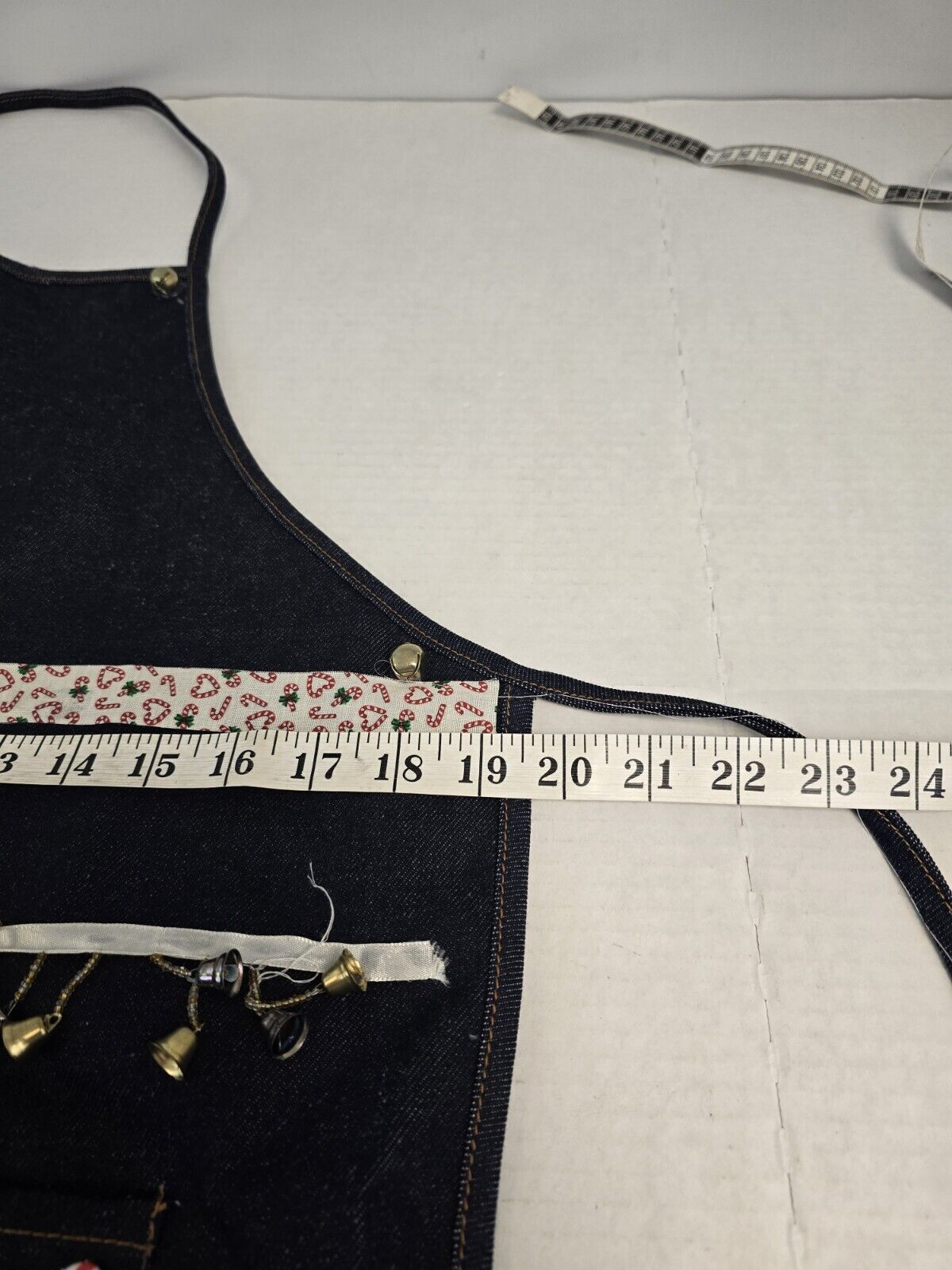 Innovo, Inc. Christmas Holiday Cotton Denim Apron Handmade Bells Candy Canes