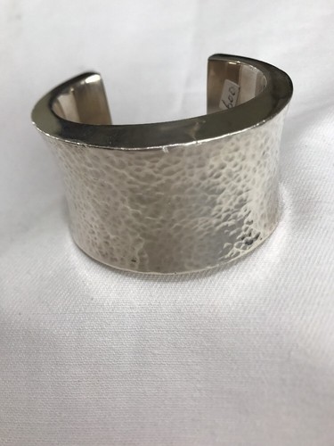 Sterling Silver .925 ~ 1 3/4" Wide ~ Designer Hammered Cuff Bracelet - Picture 2 of 12