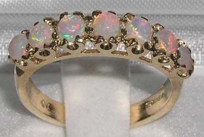 Solid 14ct Yellow Gold Natural Opal Womens Band Ring - Sizes J to Z