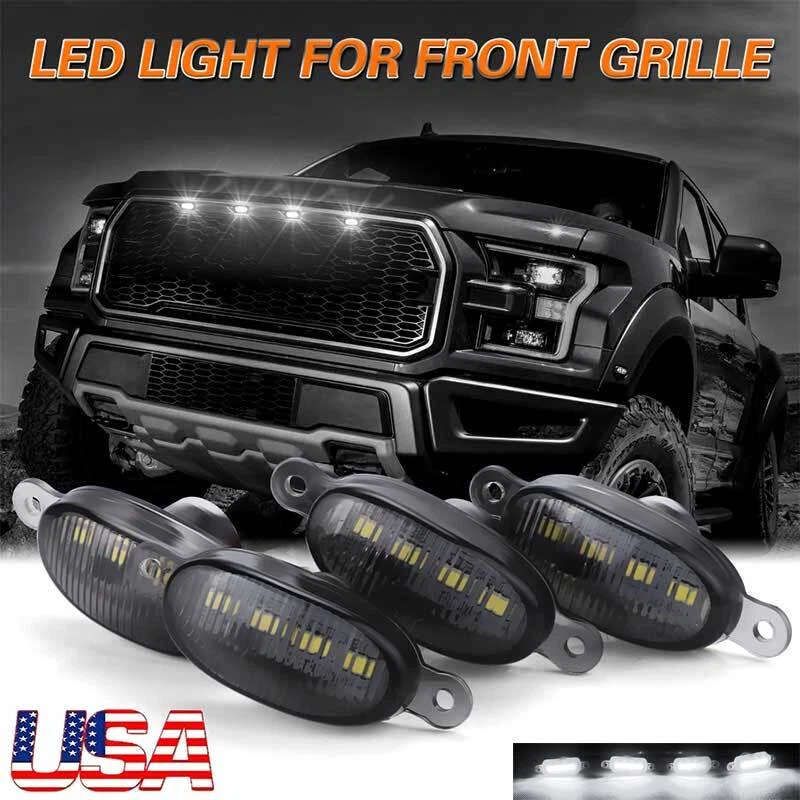 Kit 4 Luces LED Blancas Ahumadas Para Parrilla Delantera De Ford F-150 Estilo Raptor