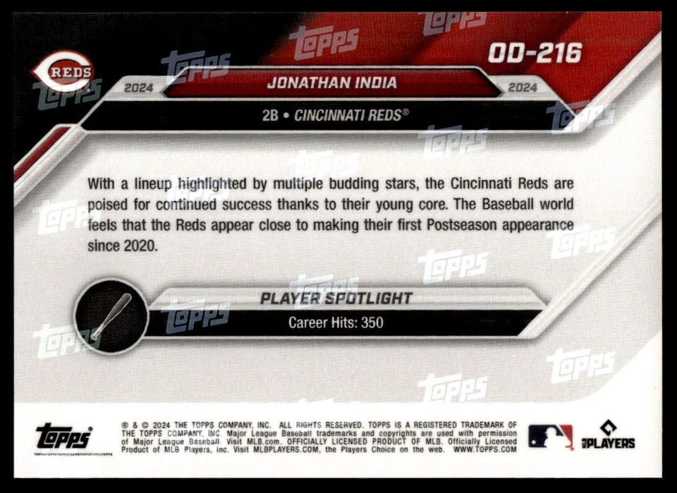 2024 Topps Now Jonathan India #OD-216 Road to Opening Day Reds - Image 2 of 2