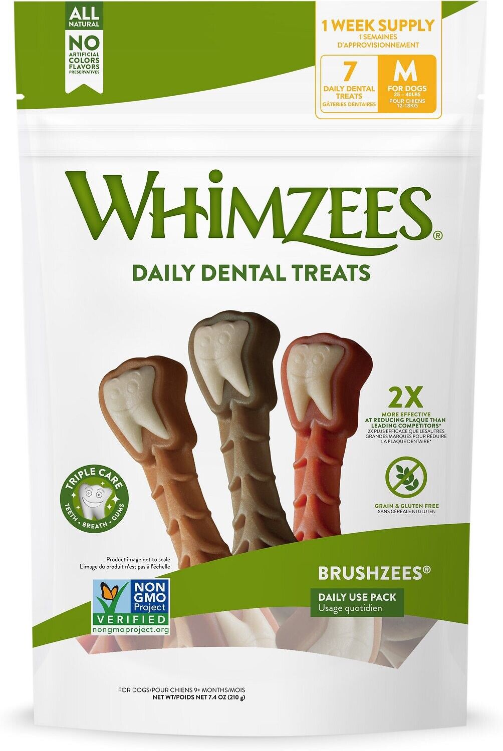 7 Pack Whimzees Brushzees Natural Medium Dental Dog Chewy Treats Vegetable Taste