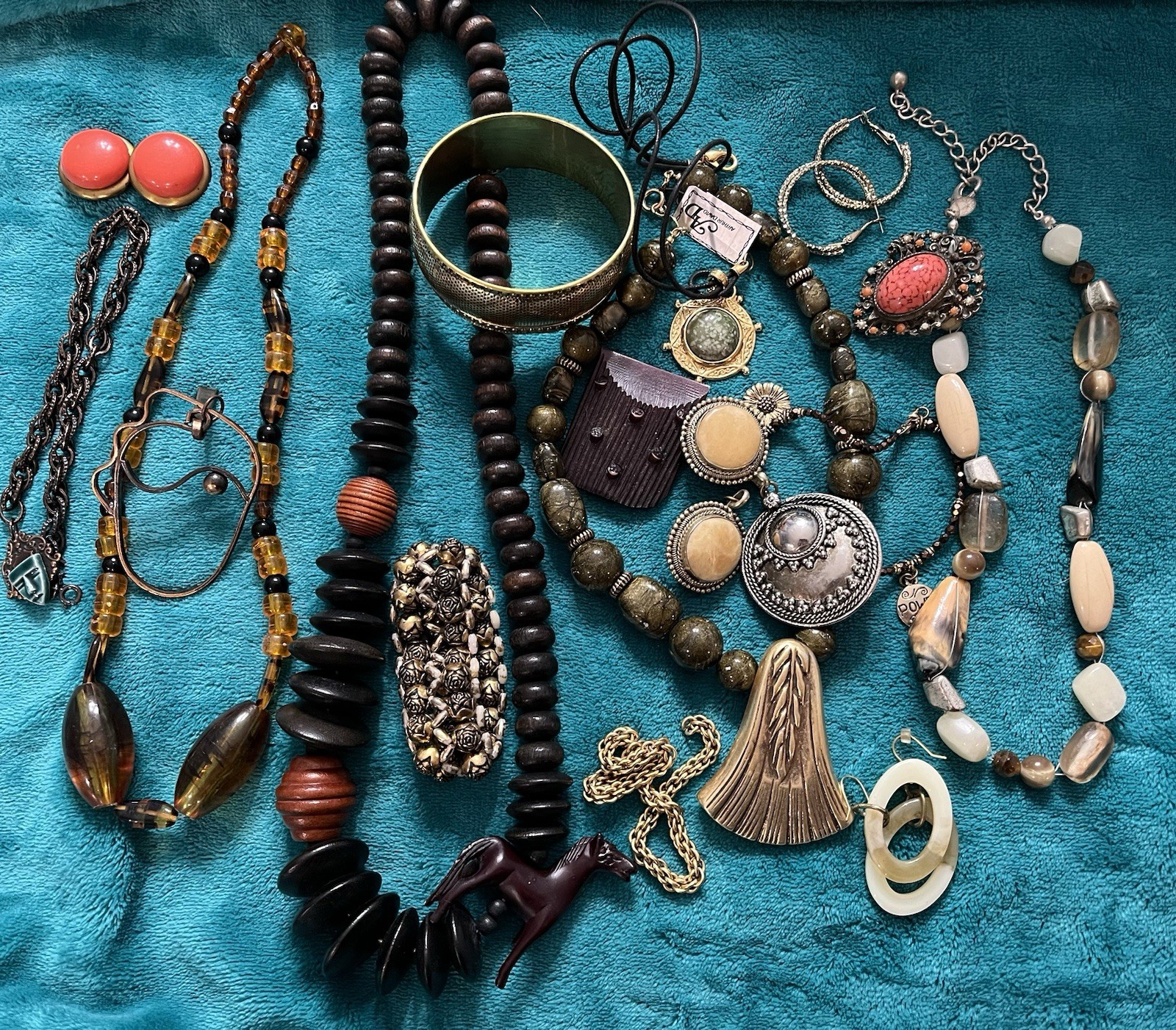 Jewelry Lot Necklaces Bracelets Earrings Pins Vintage Gold Tone Boho