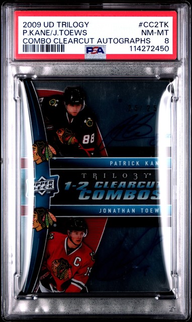 2009 UD TRILOGY COMBO CLEARCUT AUTOS JONATHAN TOEWS/PATRICK KANE 25/25 PSA 8
