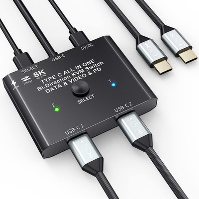 USB Switch 2 in 1 Out/1 in 2 Out Bi Directional USB Switcher Selector for 2 L...