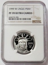 1999 W PLATINUM $50 AMERICAN EAGLE 1/2oz STATUE OF LIBERTY NGC PF 70 UC 4125.00 per troy oz