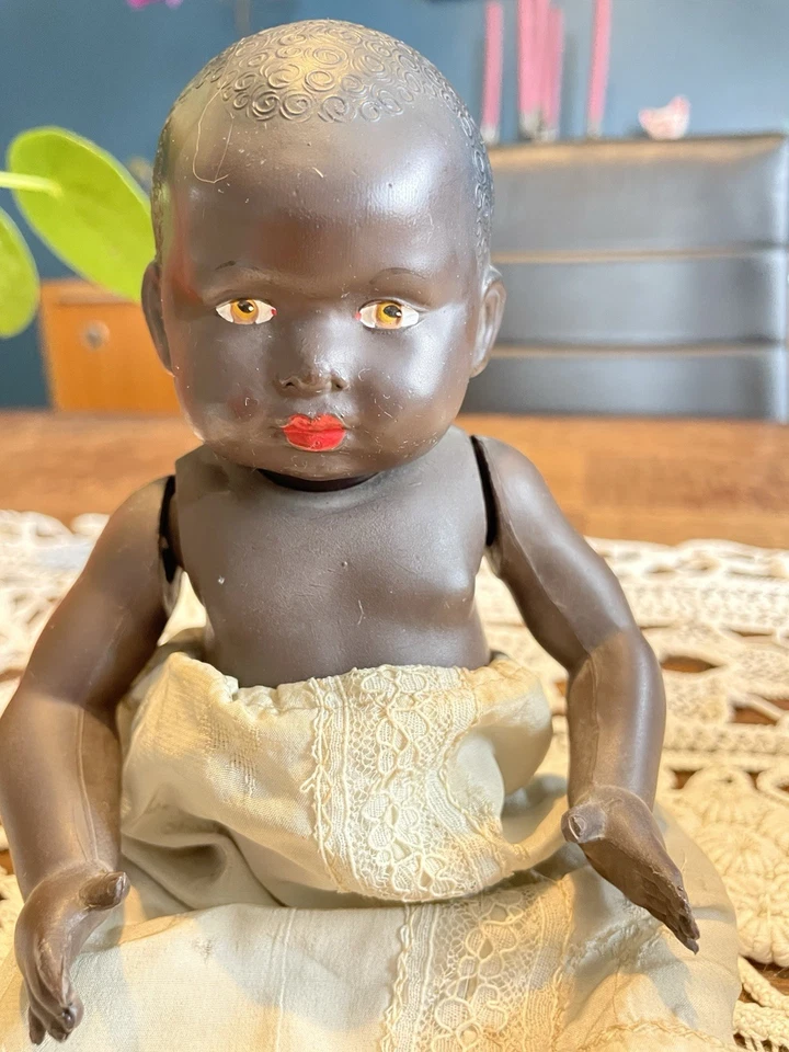 Baigneur poupon celluloïd noir Petitcolin France 25 cm années 50 - Photo 2/4