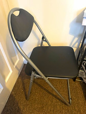 Black Padded Foldable Folding Chair, Grey Metal Frame, Indoor Modern